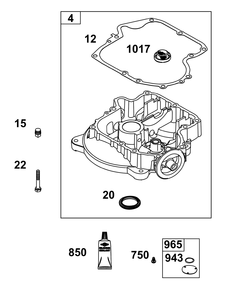 Crankcase Cover/Sump Group Diagram and Parts List for 31S777-0005-B5 200000 - 399999 Briggs and Stratton Engine